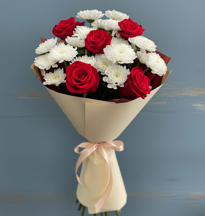 Букет цветов из: Розы и Хризантемы в Камбулате