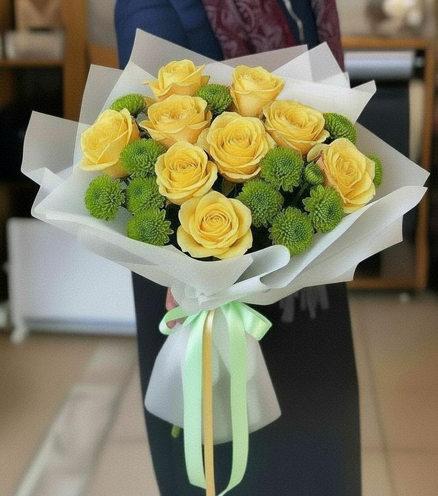 Букет цветов из: Хризантемы и Розы в Камбулате