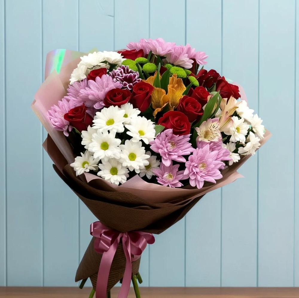 Букет цветов из: Розы, Хризантемы и Альстромерии в Камбулате