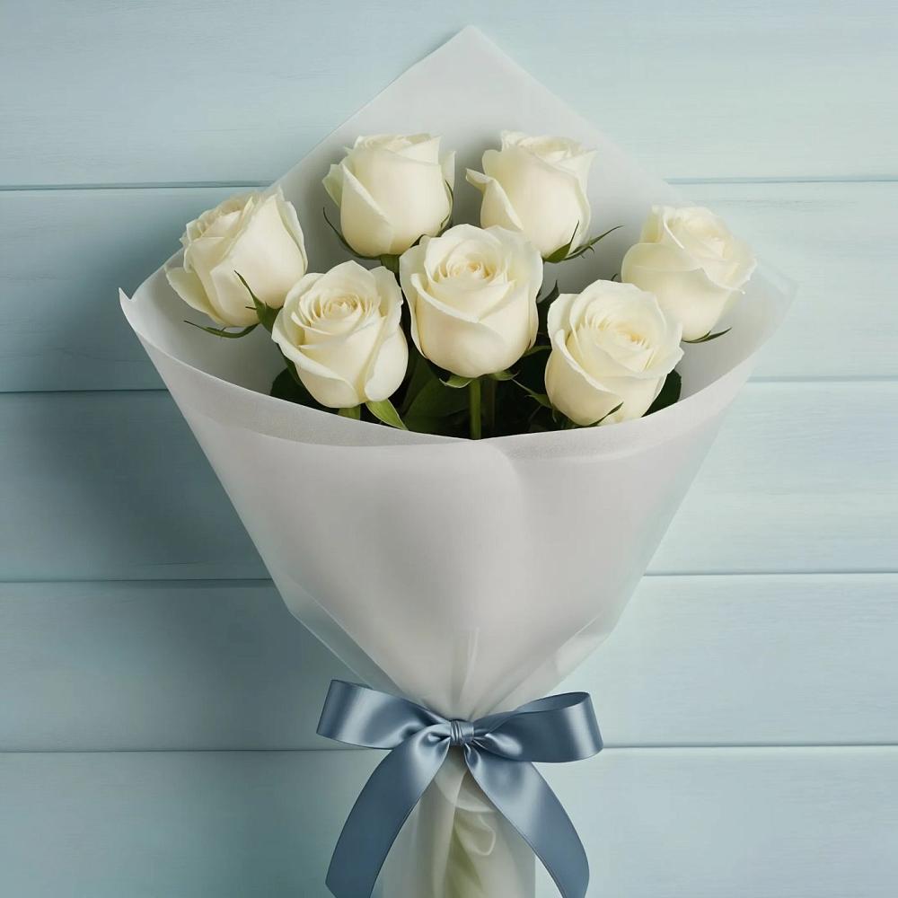 Букет 7 Белых роз Эдлесс Лав в Камбулате